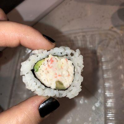 California roll, w a minuscule sliver of avacado!