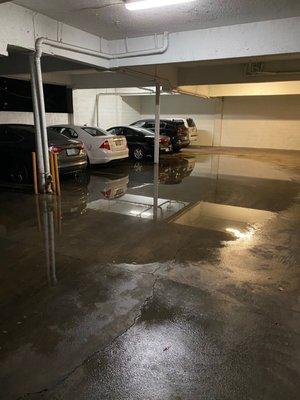 Parking garage floods with a foot of water, no exaggeration