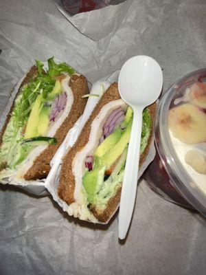 Turkey Avo on Squaw bread. Spoon for reference size