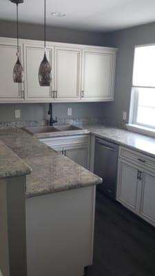 Granite tops, custom job built cabinets