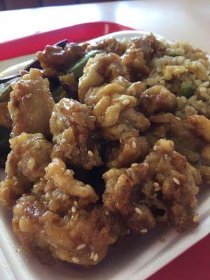 Sesame chicken and fried rice