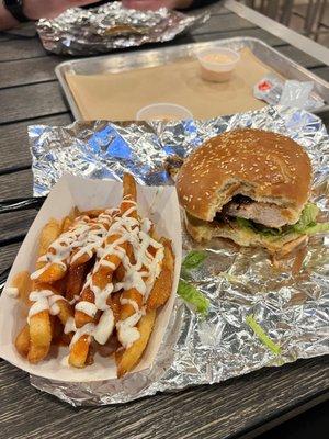 Chicken sandwich and hot fries