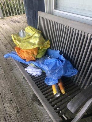 Used beach toys on 2nd floor deck