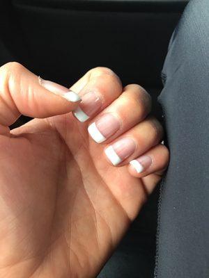 Beautiful gel French manicure and reasonably priced ($23 for a polish take off and manicure).