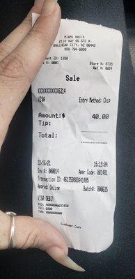 My receipt from yesterday.