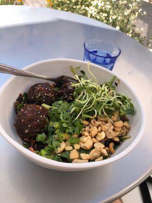 Cashew bowl + lentil meatballs