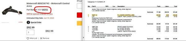 Same part # for Control arm was $93 from Summit and $333 from Drivers edge.