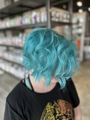 Blue vivid rainbow hair color