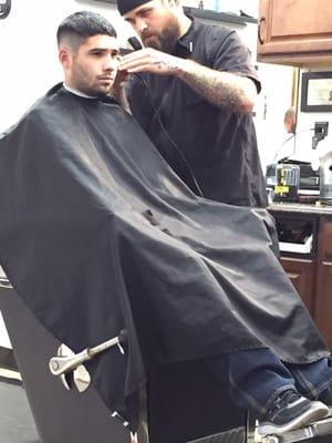 My older son getting his hair cut