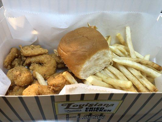 Shrimp combo! With fries and a roll