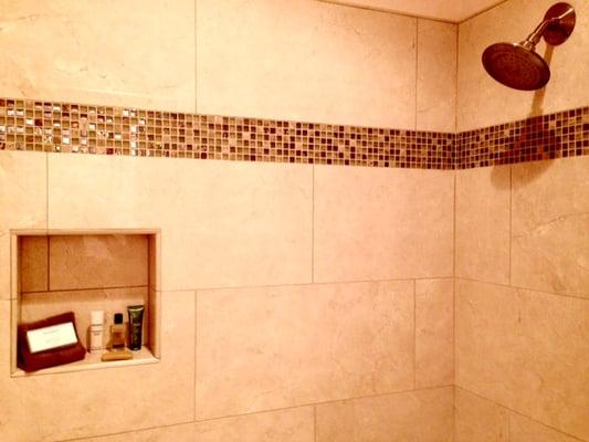 Shower wall tile by Monica Cabinets & Stone!