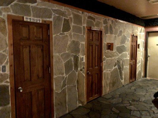 Entrance to one of our many heated rooms including salt room, bamboo shoot room, etc.