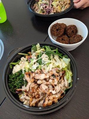 Plate with chicken schwarma and side of falafel