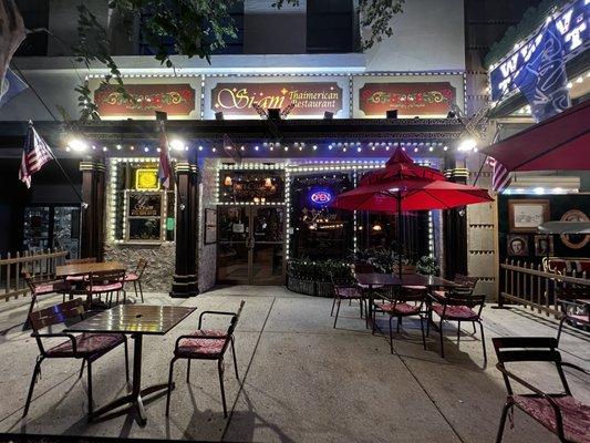 Sidewalk view at night