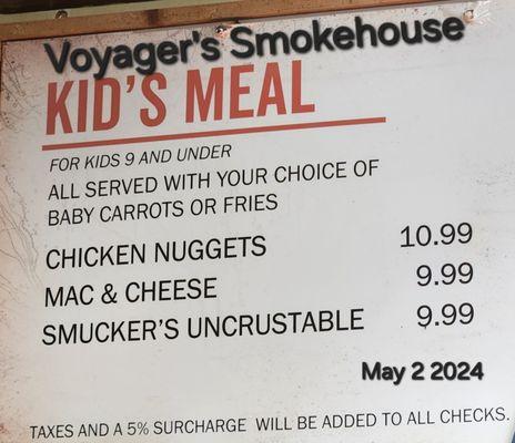 Kids menu