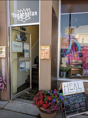 Front door entryway to HEAL and other businesses upstairs (just east of the museum at center of Chelan