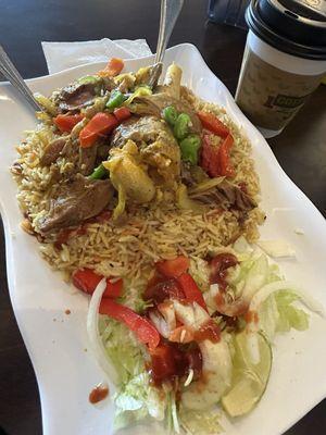 Lamb Shank with rice and a Somali Coffee