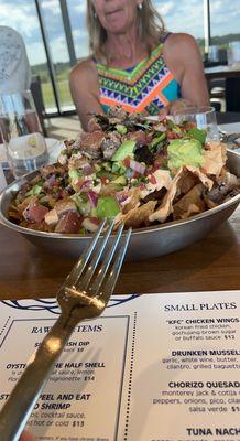 tuna nachos piled high