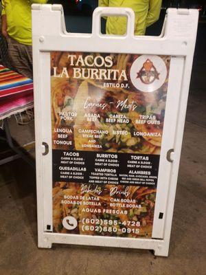 El menu de los tacos