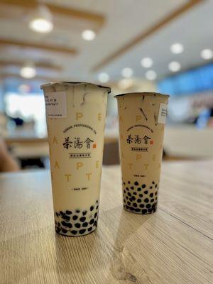 Left - Jasmine green milk tea with boba Right - boba milk tea