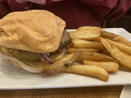 Burger Special, fully dressed, with fries