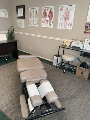 Our chiropractic table can provide traction, Thompson drop technique and is able to accommodate your beautiful pregnant belly face down!