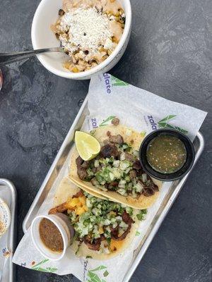 Tacos and Mexican Street Corn