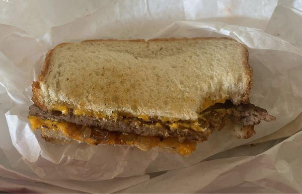 Dry, white bread Patty Melt Sandwich