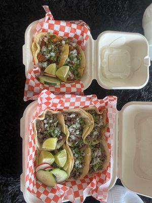 Asada Tacos and pastor tacos