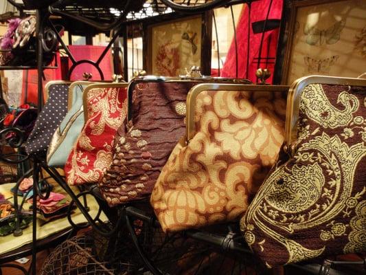 Virginia Purse Designer, Krista Hagen custom clutches made for R.H Ballard, displayed on French Baker's Rack, Sept. 2011.