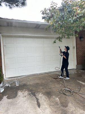 Cleaning the gutters of my first customer.