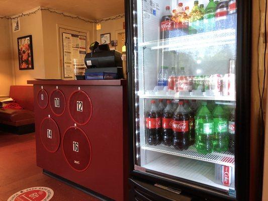 Customer counter and beverage service. There is no fountain service for drinks. Just 20 oz and 2 liter bottles.