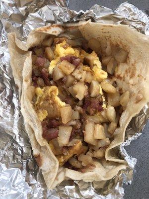 Potato, Bacon, egg taco - Pretty Good