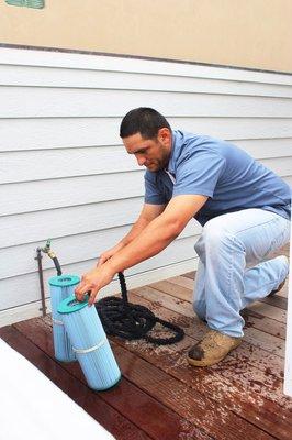 Cleaning Spa Filters every week or two will help keep water clear