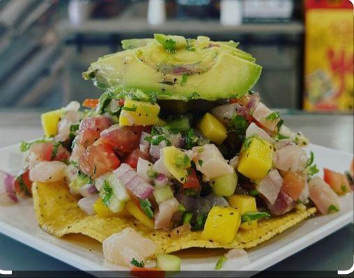 Tostada ceviche fish and mango !!!