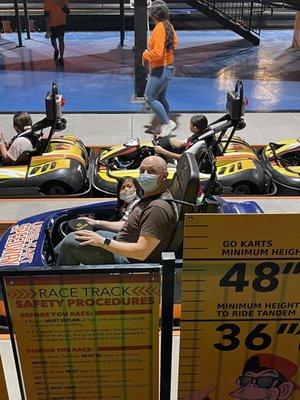 Indoor go-karts, my husband Driving Miss Daisy