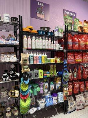 Spa Section. Shampoo, Poop Bags, Portable Water Bowls and Bottles, Wipes, Cologne, Mouthwash, WeeWee Pads, Hot Spot Cream and Paw Condition