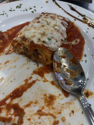 Manicotti appetizer half gone had a beef neck meat inside