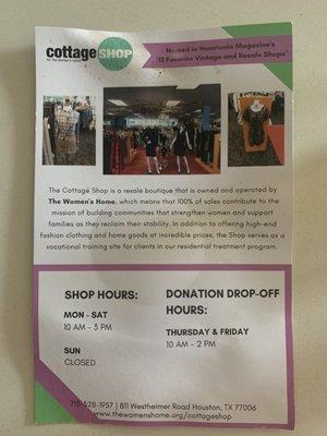 Store and donation drop off hours