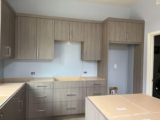 Back cabinets of kitchen.