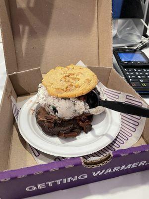 Double chocolate cookie, peanut butter cookie and mint ice cream!!