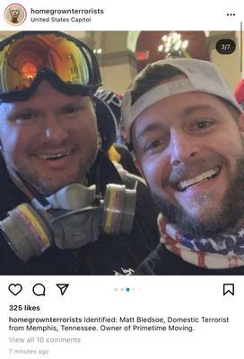 Owner Matt Bledsoe breaking into the US Capitol with his Nazi pals.