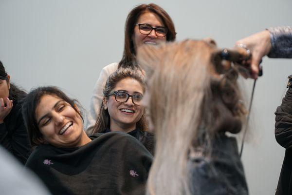 Hairstyling for photo shoot during makeup training