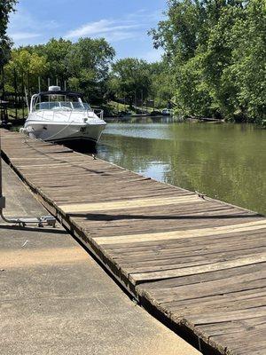 Boat dock on Harrods Creek! So awesome to watch the boats pull up and come in and dine!