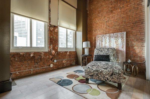 Exposed brick in a Downtown Dallas loft