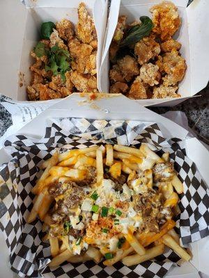 Thai Chili Chicken, Five Spice Chicken, and Tiger Fries