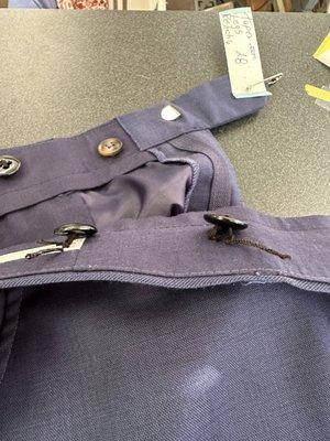 Suspender buttons poorly sewn on. After one use.