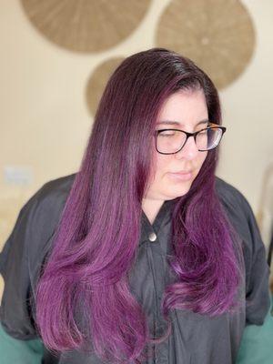 Purple Highlights with Balayage Tipout by River