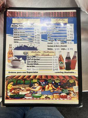 Menu with pricing