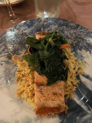 Salmon with Spinach and Basmati rice.